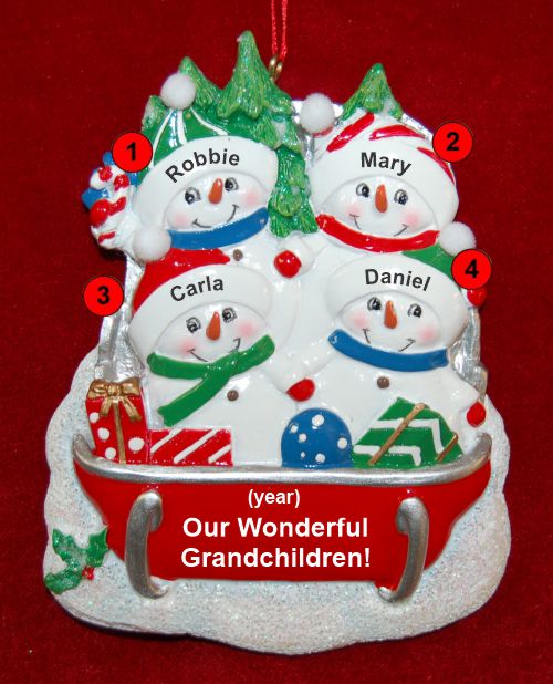 Grandparents Christmas Ornament 4 Grandkids Sledding Fun Personalized by RussellRhodes.com