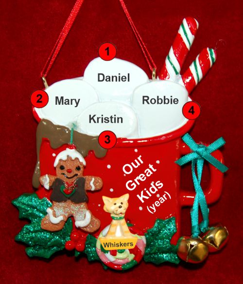 Family Christmas Ornament Cocoa in the Morning Just the 4 Kids with Dogs, Cats, Pets Custom Add-ons Personalized by RussellRhodes.com
