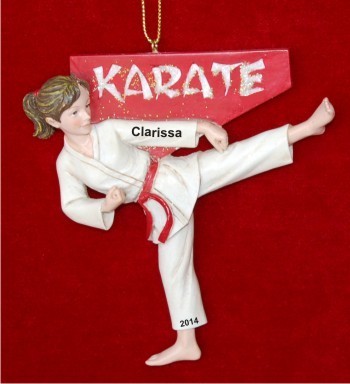Moves Like Lightning Karate Girl Christmas Ornament Personalized by Russell Rhodes