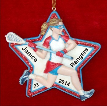 Moves Light Lightning Lacrosse Girl Christmas Ornament Personalized by Russell Rhodes
