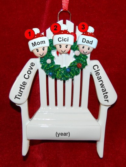 Family Christmas Ornament for 3 Relaxing in the Vacation Sun Personalized by RussellRhodes.com