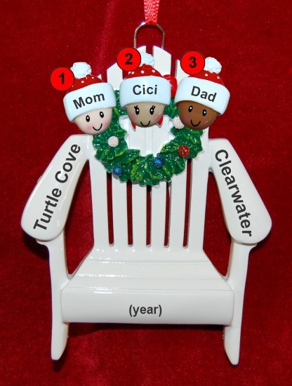 Mixed Race Blended Family of 3 Christmas Ornament Relaxing in the Vacation Sun Personalized by RussellRhodes.com