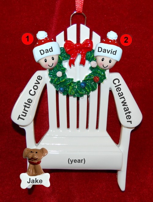 Single Dad Christmas Ornament Relaxing in the Vacation Sun 1 Child and up to 2 Dogs, Cats, Pets Custom Add-ons Personalized by RussellRhodes.com