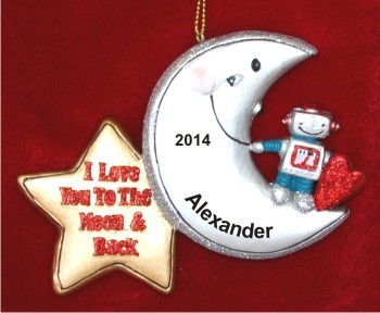 Mamma Moon with Robot Baby Christmas Ornament Personalized by Russell Rhodes