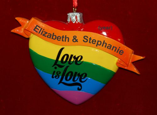 Lesbian Love is Love Heart Christmas Ornament Personalized by RussellRhodes.com