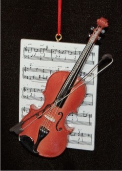 Violin with Musical Score Christmas Ornament Personalized by Russell Rhodes