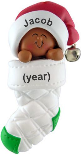 Bundled Up Baby African American Christmas Ornament Personalized by Russell Rhodes