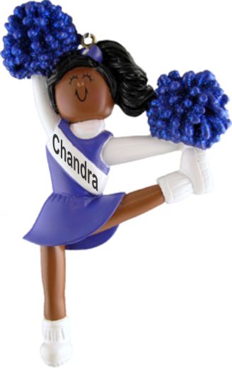 African American Cheerleader Christmas Ornament Blue Uniform Personalized by RussellRhodes.com