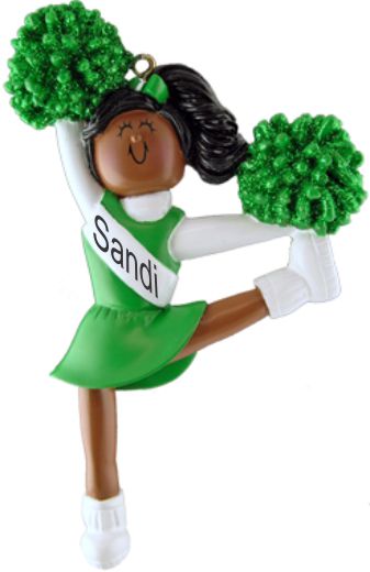 African American Cheerleader Christmas Ornament Green Uniform Personalized by RussellRhodes.com
