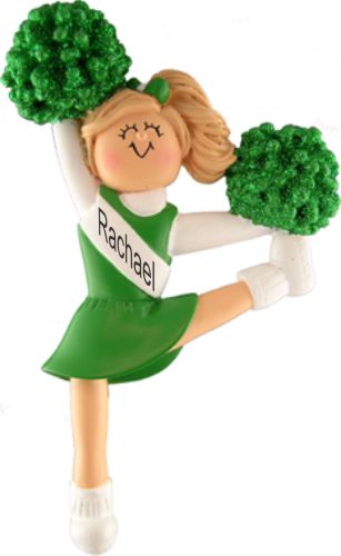 Cheerleader Blonde w/ Green Uniform Christmas Ornament Personalized by Russell Rhodes