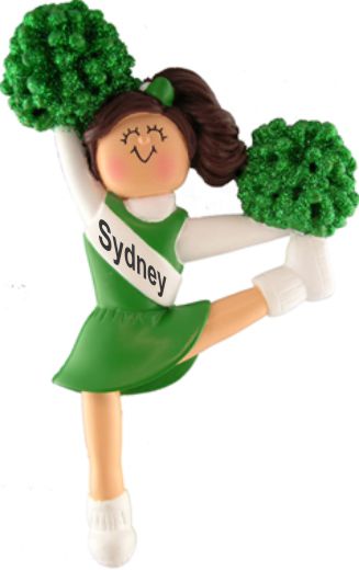 Cheerleader Christmas Ornament Brunette Female Green Uniform Personalized by RussellRhodes.com