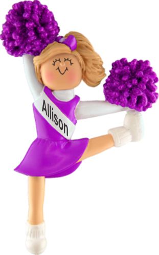 Cheerleader Blonde w/ Purple Uniform Christmas Ornament Personalized by Russell Rhodes