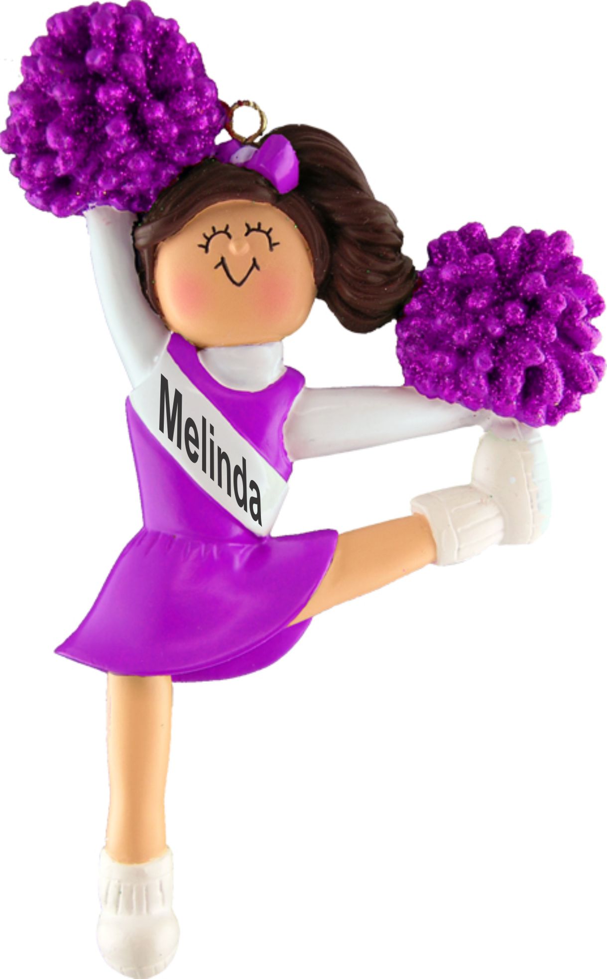 Cheerleader Christmas Ornament Brunette Female Purple Uniform Personalized by RussellRhodes.com