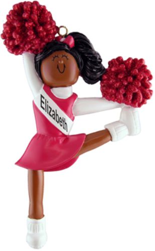 Cheerleader Red Uniform African American Christmas Ornament Personalized by Russell Rhodes