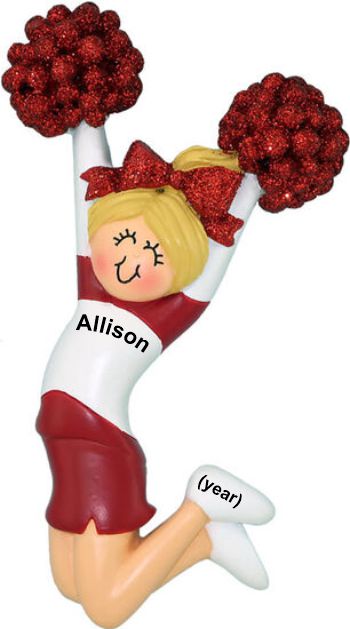 Personalized Cheerleader Blonde w/ Red Uniform Christmas Ornament Personalized by Russell Rhodes