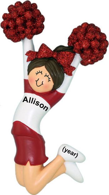 Personalized Cheerleading Brown w/ Red Uniform Christmas Ornament Personalized by Russell Rhodes