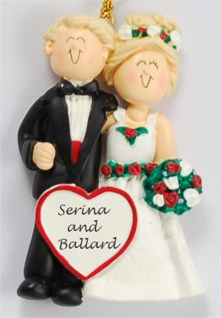 Wedding Couple Male & Female Blonde Hair Christmas Ornament Personalized by Russell Rhodes
