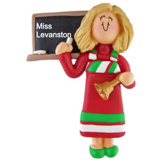Teacher Blonde Hair Christmas Ornament Personalized by Russell Rhodes