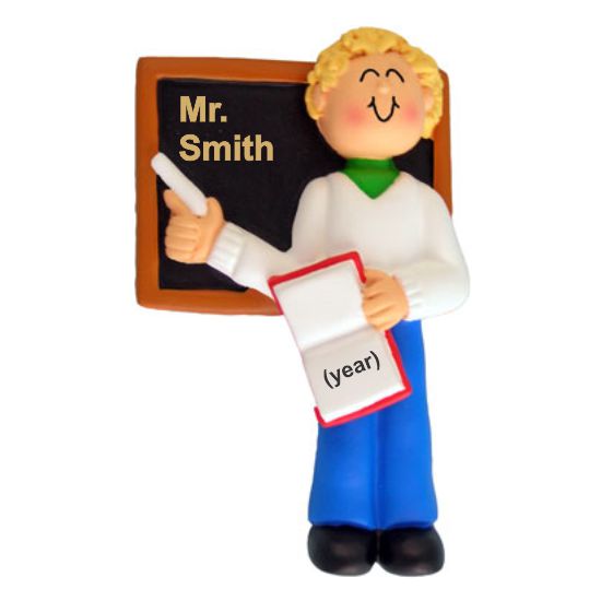 Teacher Male Blonde Christmas Ornament Personalized by Russell Rhodes