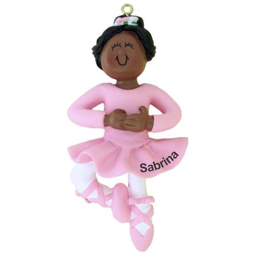 African-American Female Ballerina Christmas Ornament Personalized by Russell Rhodes