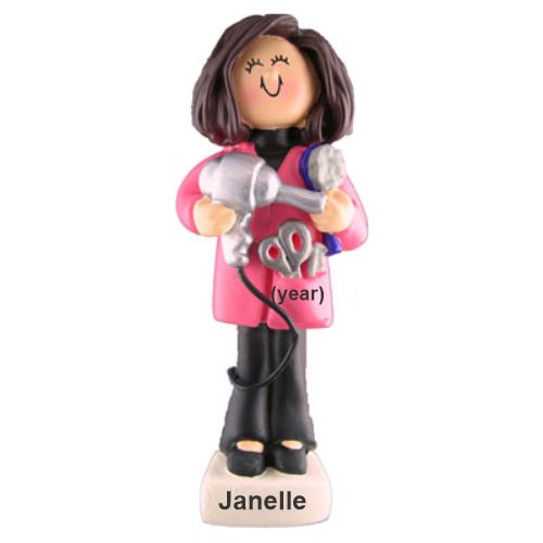 Hairdresser Female Brown Hair Christmas Ornament Personalized by Russell Rhodes