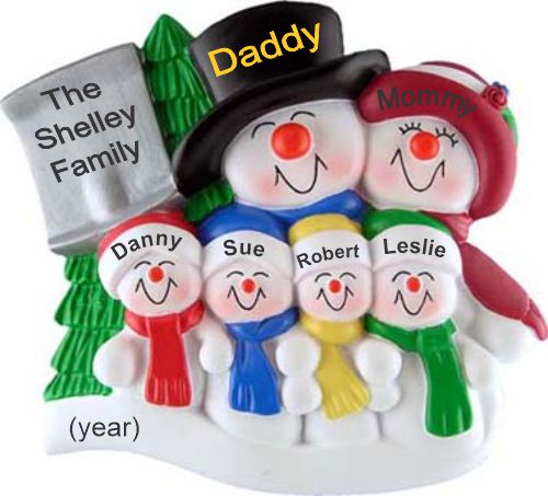 Family Christmas Ornament Top Hat Snow Fam of 6 Personalized by RussellRhodes.com