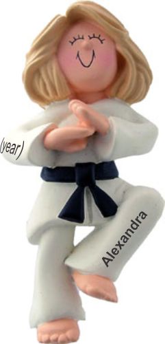 Karate Chop! Female Blonde Hair Christmas Ornament Personalized by Russell Rhodes