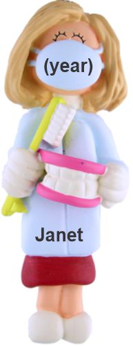 Dental Hygienist Female Blonde Hair Christmas Ornament Personalized by RussellRhodes.com
