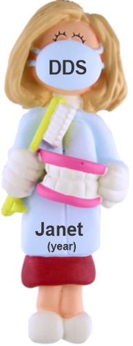 Dentist Christmas Ornament Blond Female Personalized by RussellRhodes.com