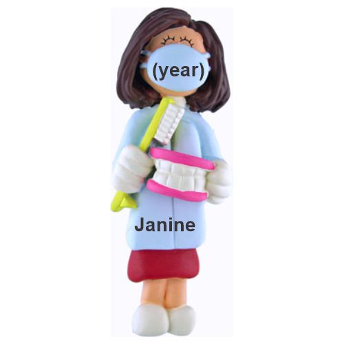 Dental Hygienist Female Brown Hair Christmas Ornament Personalized by Russell Rhodes