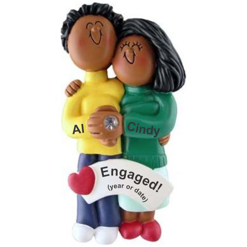 African-American Couple Engaged Christmas Ornament Personalized by RussellRhodes.com