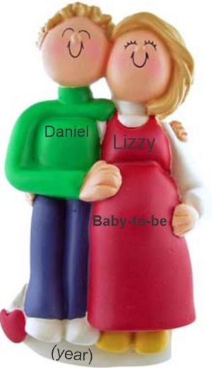 Pregnant Christmas Ornament Couple Both Blond Personalized by RussellRhodes.com