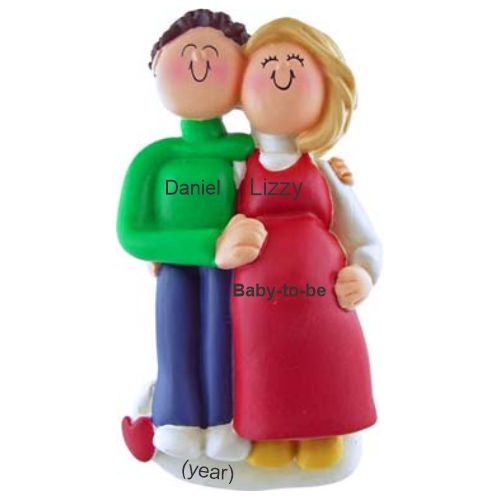 Pregnant Couple Male Brown Female Blonde Christmas Ornament Personalized by Russell Rhodes