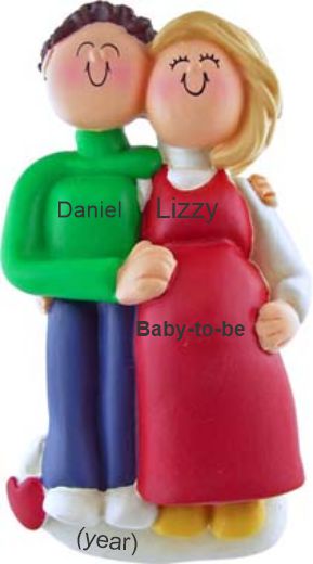 Pregnant Christmas Ornament Brunette Male Blond Female Personalized by RussellRhodes.com