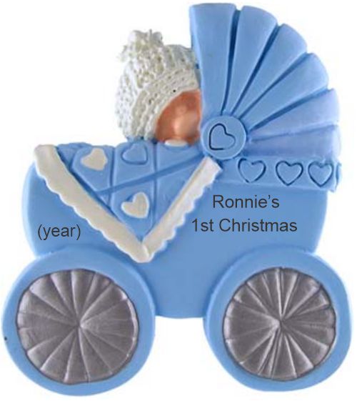 Baby Boy Christmas Ornament Pink Buggy Personalized by RussellRhodes.com