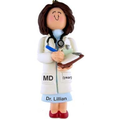 Medical School Graduation Gift Idea Female Brown Hair Christmas Ornament Personalized by Russell Rhodes