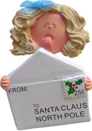 Letter to Santa from Girl Blonde Christmas Ornament Personalized by Russell Rhodes