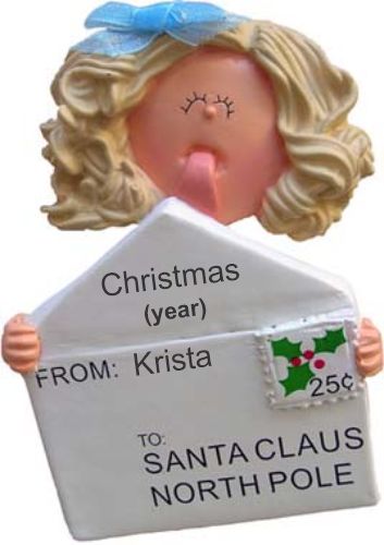 Letter to Santa Christmas Ornament Blond Female Personalized by RussellRhodes.com