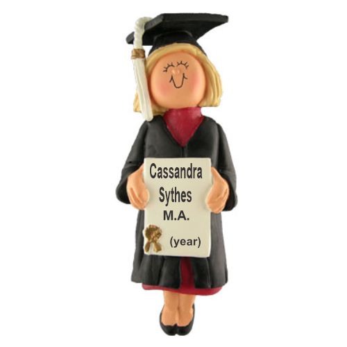 Graduation Female Blonde Hair Christmas Ornament Personalized by Russell Rhodes