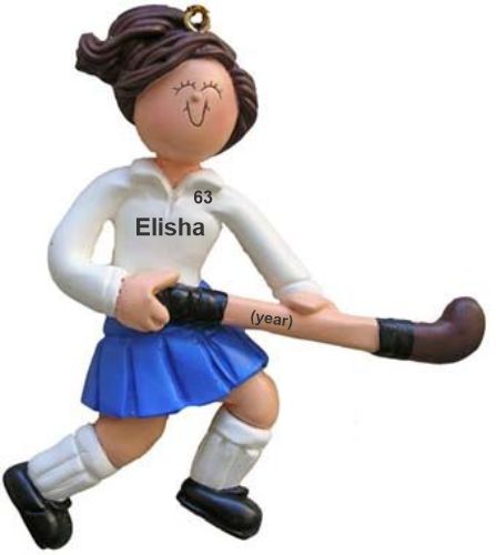 Field Hockey Female Brown Hair Christmas Ornament Personalized by Russell Rhodes