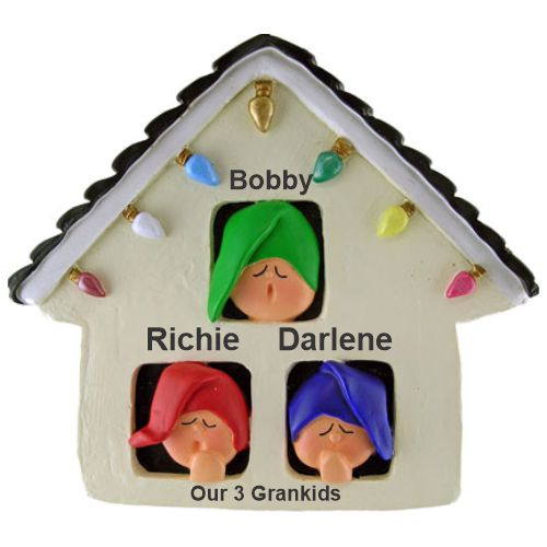 3 Grandkids Sleepy Christmas Morning Christmas Ornament Personalized by Russell Rhodes