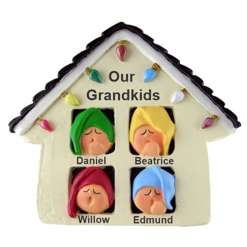 4 Grandkids Sleepy Christmas Morning Christmas Ornament Personalized by RussellRhodes.com