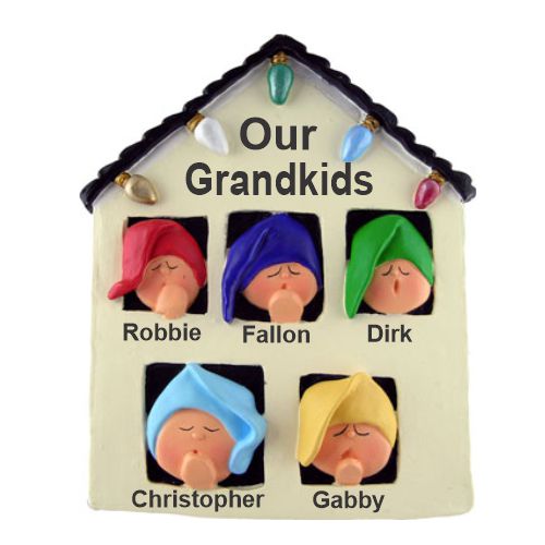 5 Grandkids Sleepy Christmas Morning Christmas Ornament Personalized by RussellRhodes.com