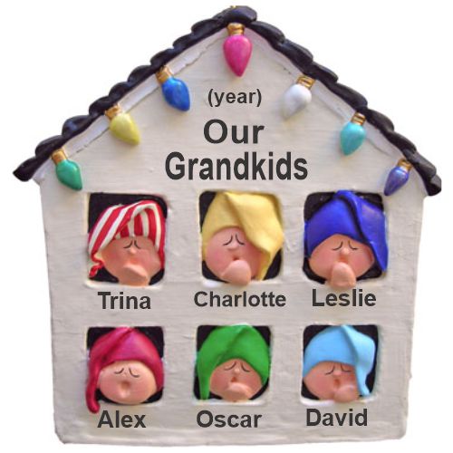 6 Grandkids Sleepy Christmas Morning Christmas Ornament Personalized by Russell Rhodes