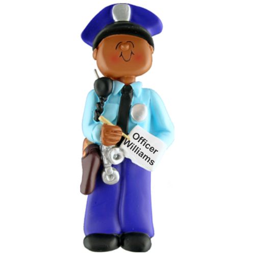 African American Male Police Academy Graduation Christmas Ornament Personalized by Russell Rhodes