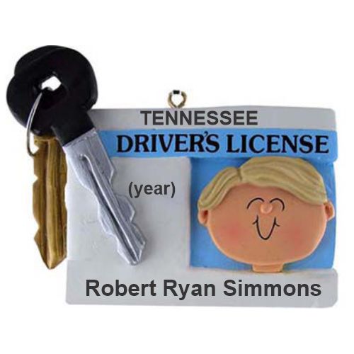 New Driver Male Blonde Hair Christmas Ornament Personalized by Russell Rhodes