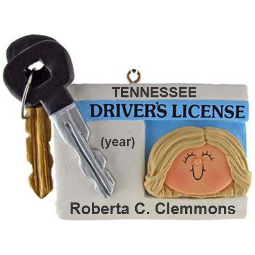New Driver Female Blonde Hair Christmas Ornament Personalized by RussellRhodes.com