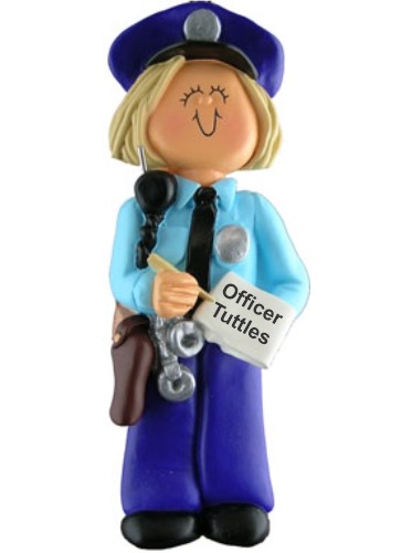 Police Woman Christmas Ornament Blond Hair by Russell Rhodes