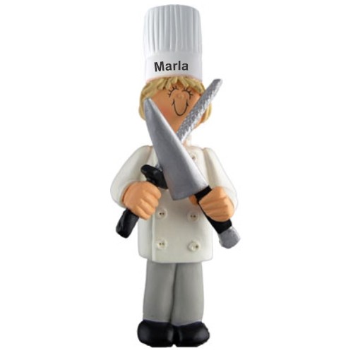 Chef Female Blonde Hair Christmas Ornament Personalized by Russell Rhodes
