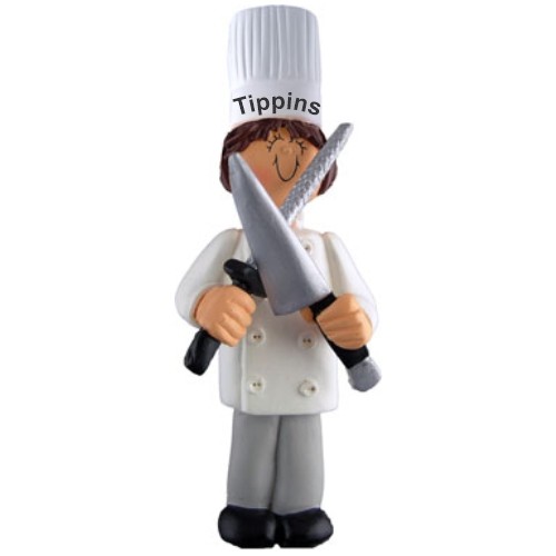 Chef Christmas Ornament Brunette Female Personalized by RussellRhodes.com